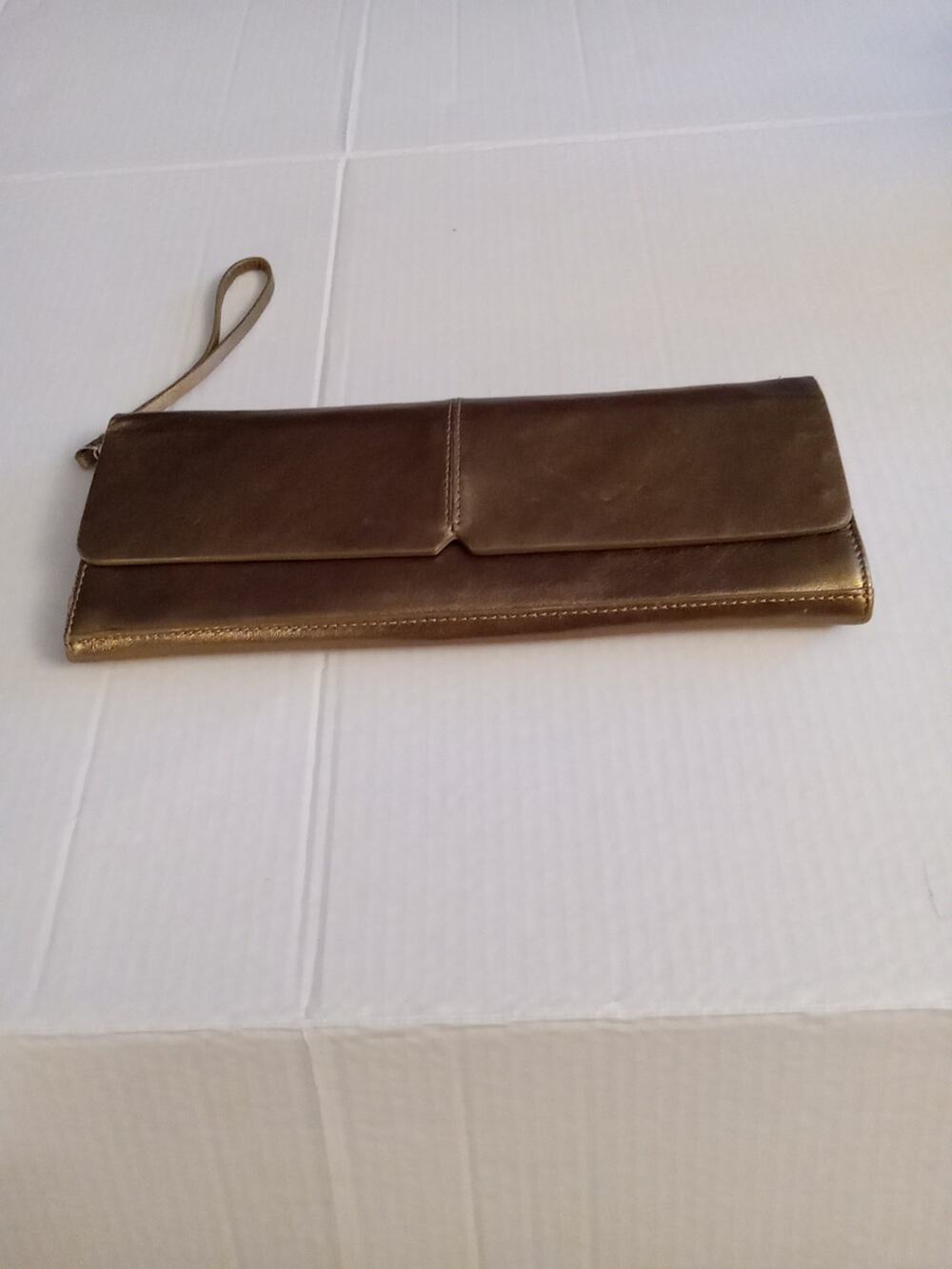 Alfani Women's Large Polished Gold Genuine Leather Clutch Wristlet